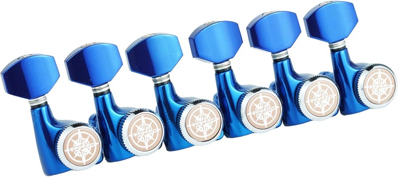 guyker Guitar Locking Tuners (6 Right Handed) - 1:18 Ratio Lock String Tuning Key Pegs Machine Heads with Hexagonal Handle Replacement for LP SG Style Electric, Folk or Acoustic Guitars - Blue Chrome - Image 3